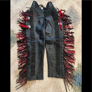SOFT Custom made black and red leather show chaps